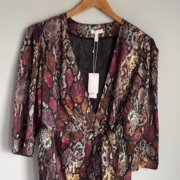 NEW REBECCA TAYLOR Snakeskin Print Silk Wrap Dress 12 - Picture 6 of 16